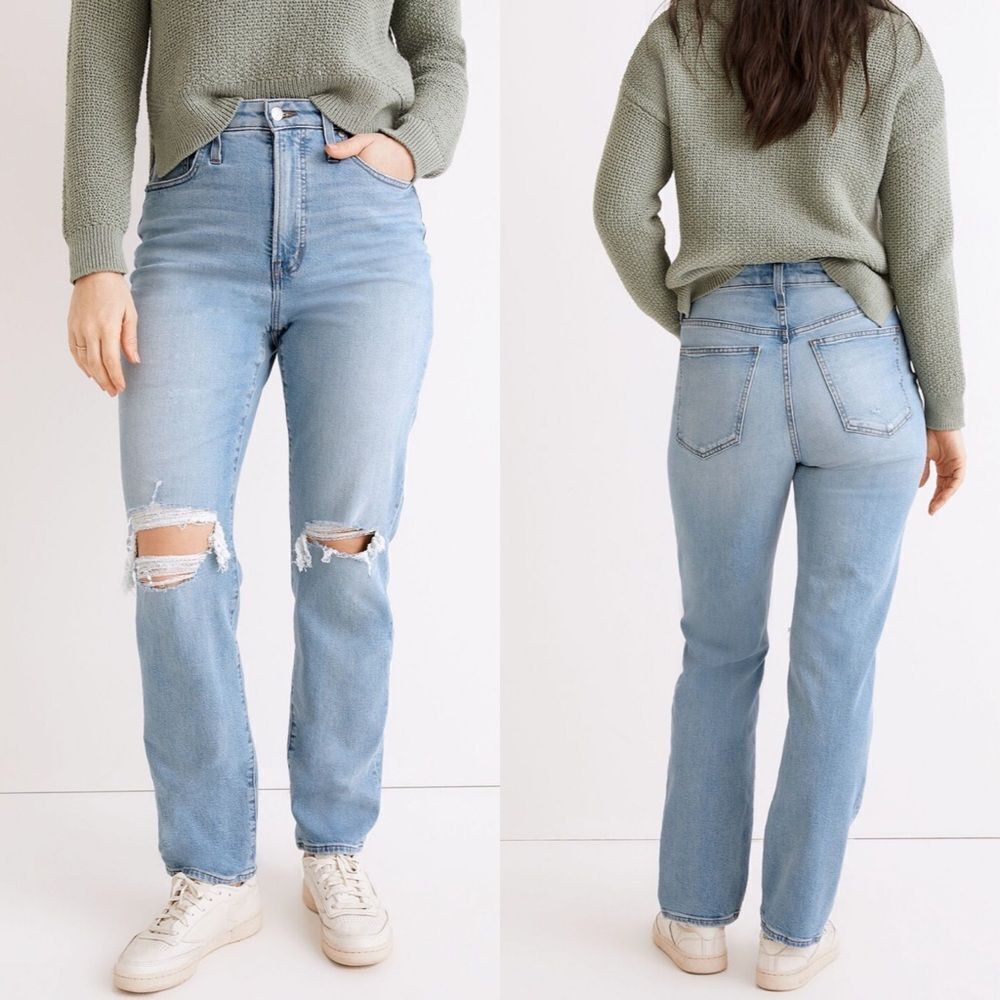 The‎ Perfect Vintage Straight Jean in Danby Wash: Knee-Rip Edition women’s 28